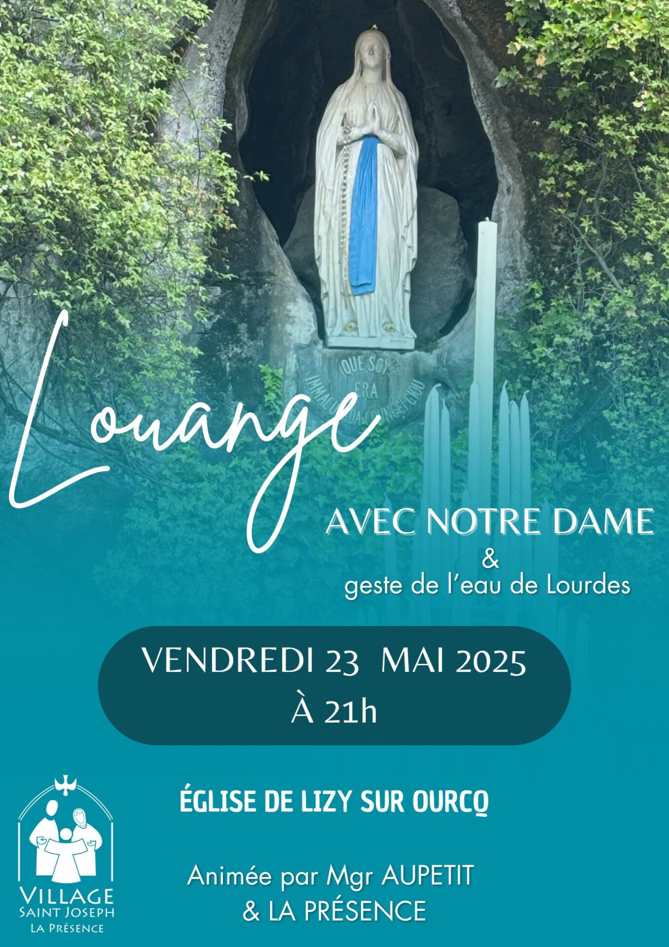 Louange avec ND de Lourdes – vendredi 23 mai 2025 à 21h à l’église de Lizy